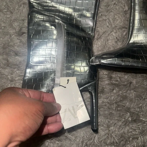 Zara Metallic Croc-Embossed Heeled Boots - Picture 3 of 6